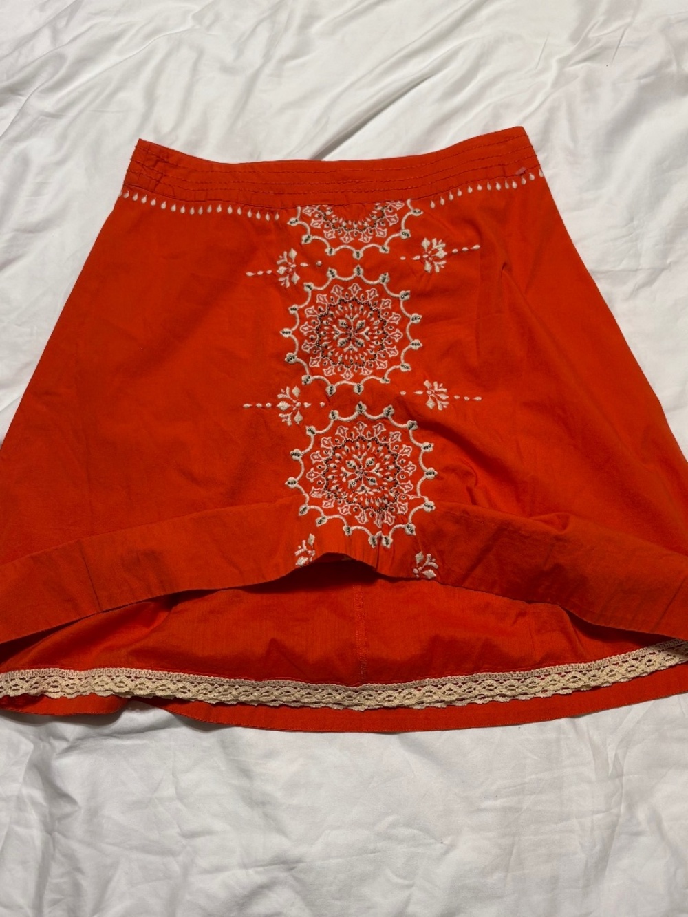 Vintage 2001 Lithe Orange Cotton Boho Midi Skirt Size 4 Y2K Embroidered Eyelet T
